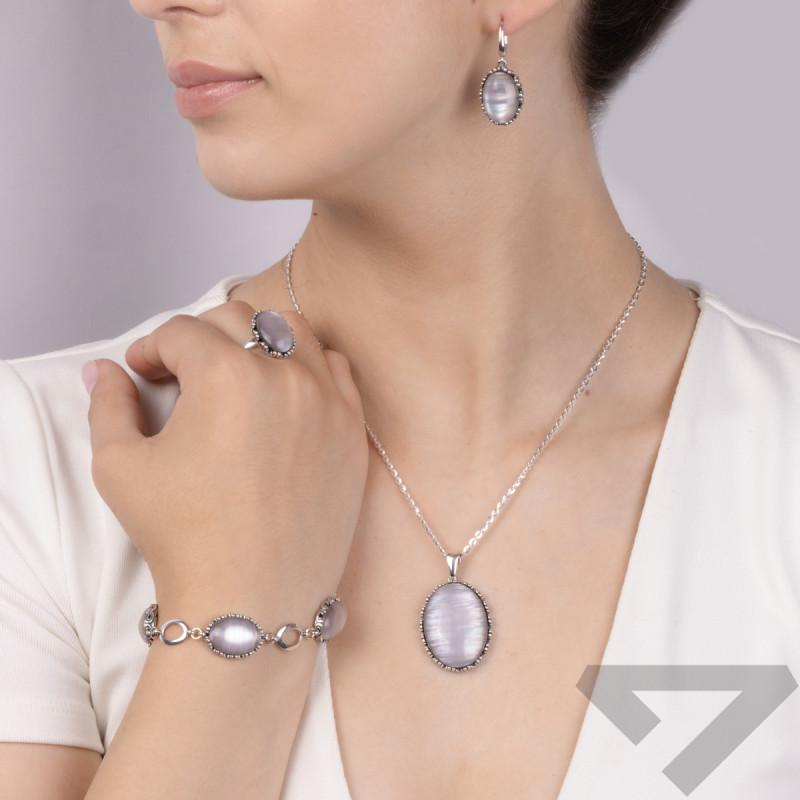 Kolczyki srebrne owal z szarym uleksytem jubilerskim SZ261 uleksyt szary perła próba 925