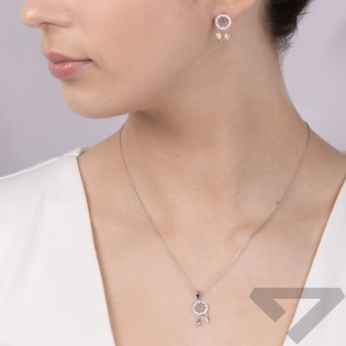 Komplet srebrny kolczyki i zawieszka ażurowy łapacz snów AT740 próba 925