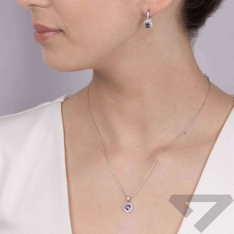 Komplet srebrny kolczyki i zawieszka okrągły topaz mistic i cyrkonie AT512 Topaz Mistic próba 925