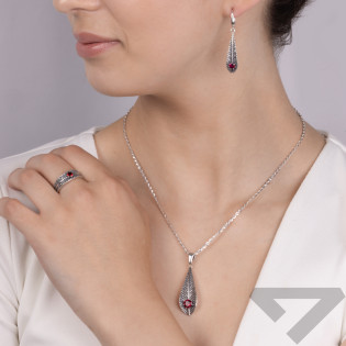 Zawieszka srebrna zdobiona kropla z czerwoną cyrkonią SZ338 czerwony próba 925