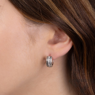 Kolczyki srebrne kółka z falą i cyrkoniami/zatrzask SZ325 próba 925