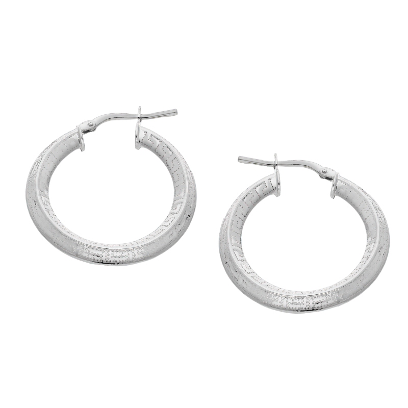 Kolczyki srebrne wypukłe kółka z motywem greki/ang.zap. NI ORN10808 ROD próba 925