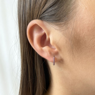 Kolczyki srebrne kółka z fuksjowymi cyrkoniami/zatrzask HS1471 fuksja próba 925