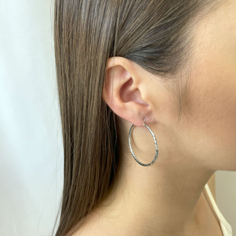 Kolczyki srebrne grawerowane kółka szarniry 30mm dis NI KSZ-30mm-2,0 dis ROD-zawias próba 925