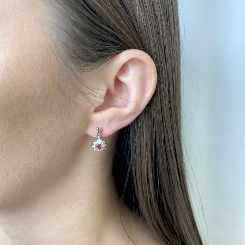 Kolczyki srebrna markiza kwiat z czerwoną cyrkonią/ang.zap. TB 18542 próba 925