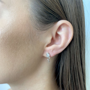 Kolczyki srebrne tulipan z uleksytem jubilerskim i cyrkoniami/sztyft TB 21345 próba 925