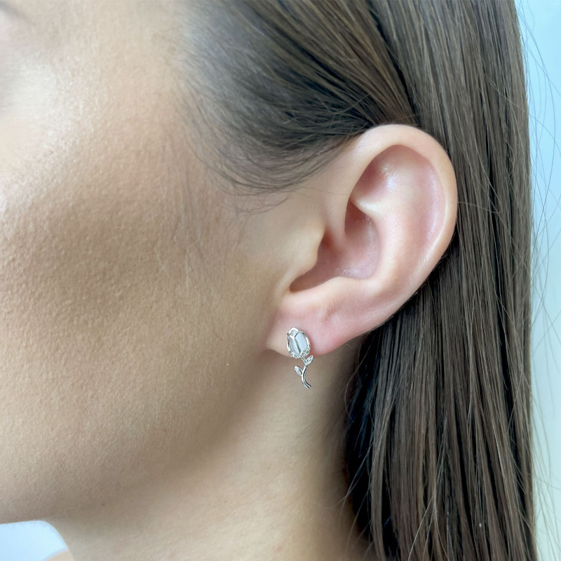 Kolczyki srebrne tulipan z uleksytem jubilerskim i cyrkoniami/sztyft TB 21345 próba 925