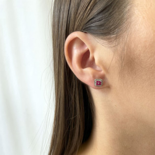 Kolczyki srebrne kwadrat z c.różowymi cyrkoniami/sztyft TB 21822 próba 925