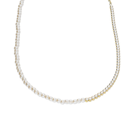 Naszyjnik pozłacany białe perły jubilerskie i rząd cyrkonii/anker M3-083 GOLD próba 925