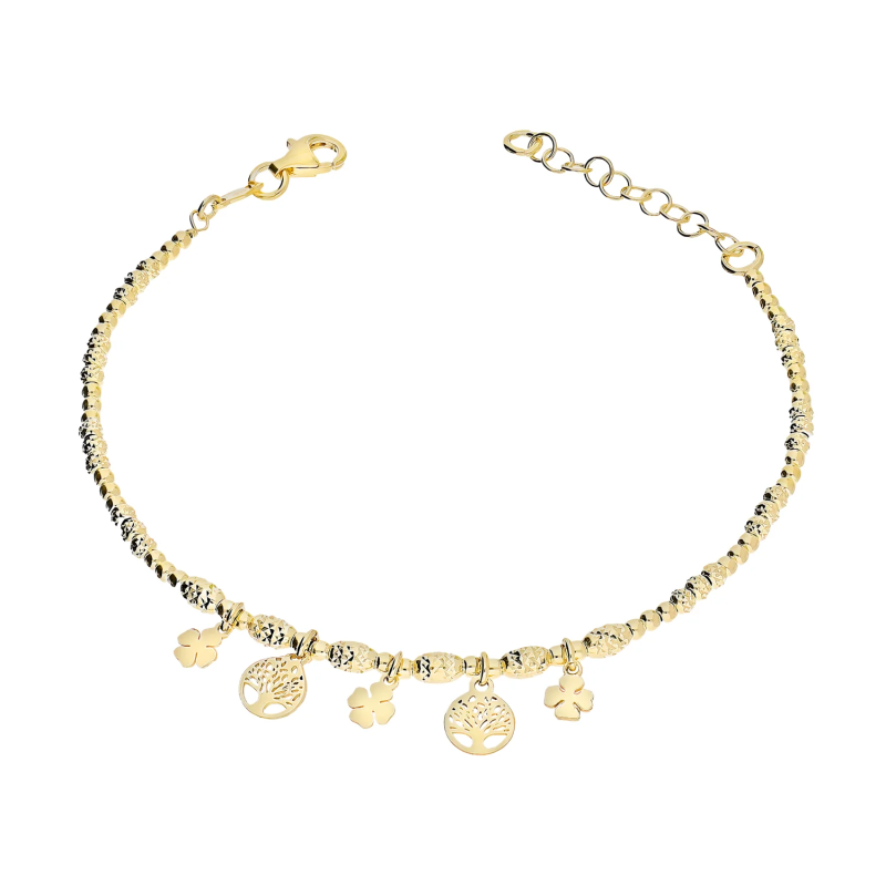 Bransoleta pozłacana wiszące koniczynki i drzewka/kulki M3-121 GOLD próba 925