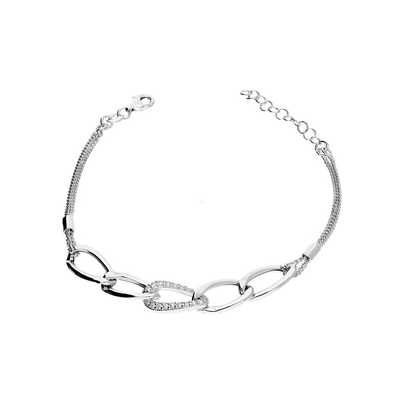 Bransoleta srebrna łańcuch gładki i z cyrkoniami/rolo M3-140 ROD próba 925