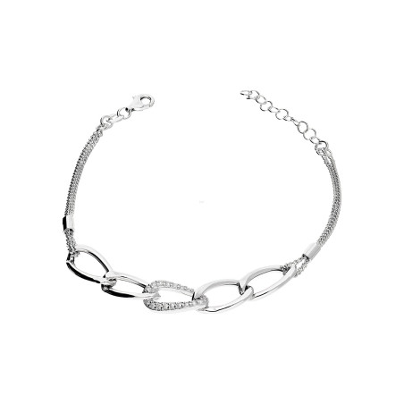 Bransoleta srebrna łańcuch gładki i z cyrkoniami/rolo M3-140 ROD próba 925