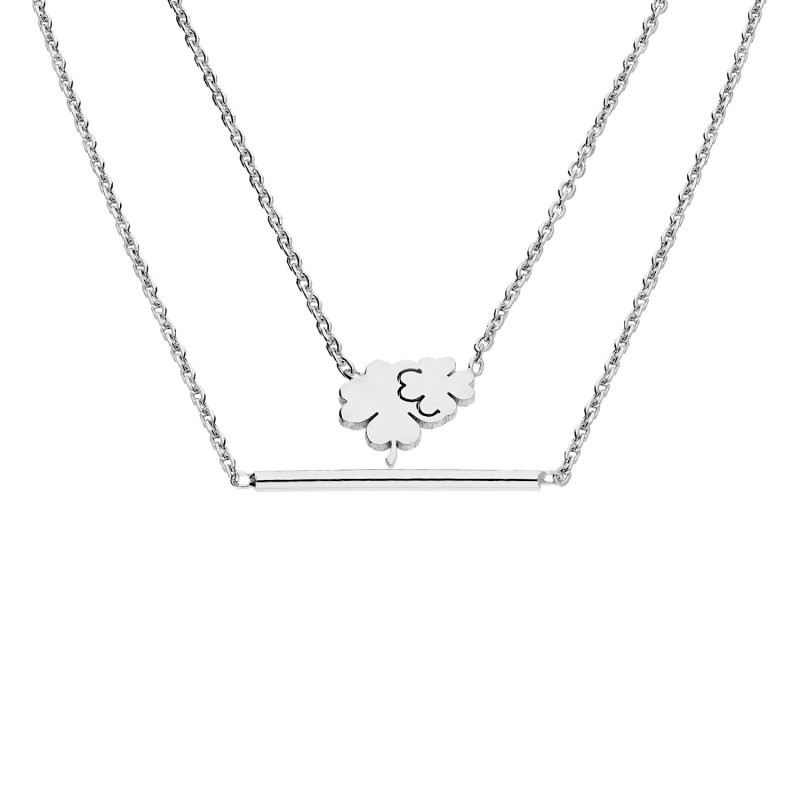 Naszyjnik srebrny podwójna koniczynka i gładka pałka/anker podwójny M3-150 ROD próba 925