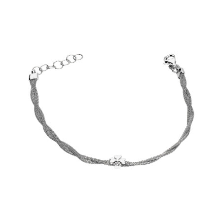 Bransoleta srebrna koniczynka z cyrkoniami/zaplatana calca M3-151 ROD próba 925