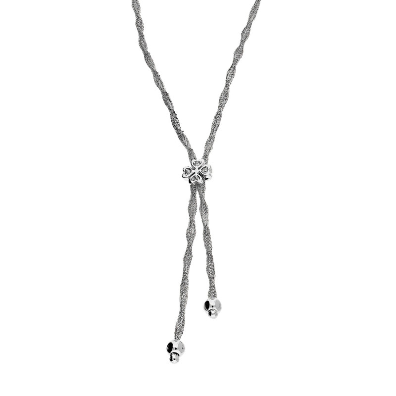 Naszyjnik srebrny koniczynka z cyrkoniami/krawatówka M3-155 ROD próba 925