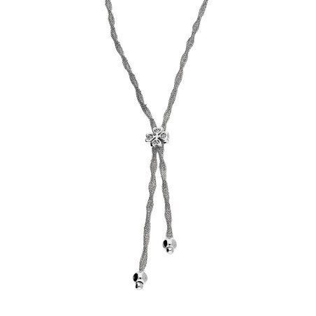 Naszyjnik srebrny koniczynka z cyrkoniami/krawatówka M3-155 ROD próba 925