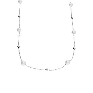 Naszyjnik srebrny z perłami jubilerskimi i kulkami/anker M3-158-1 ROD próba 925