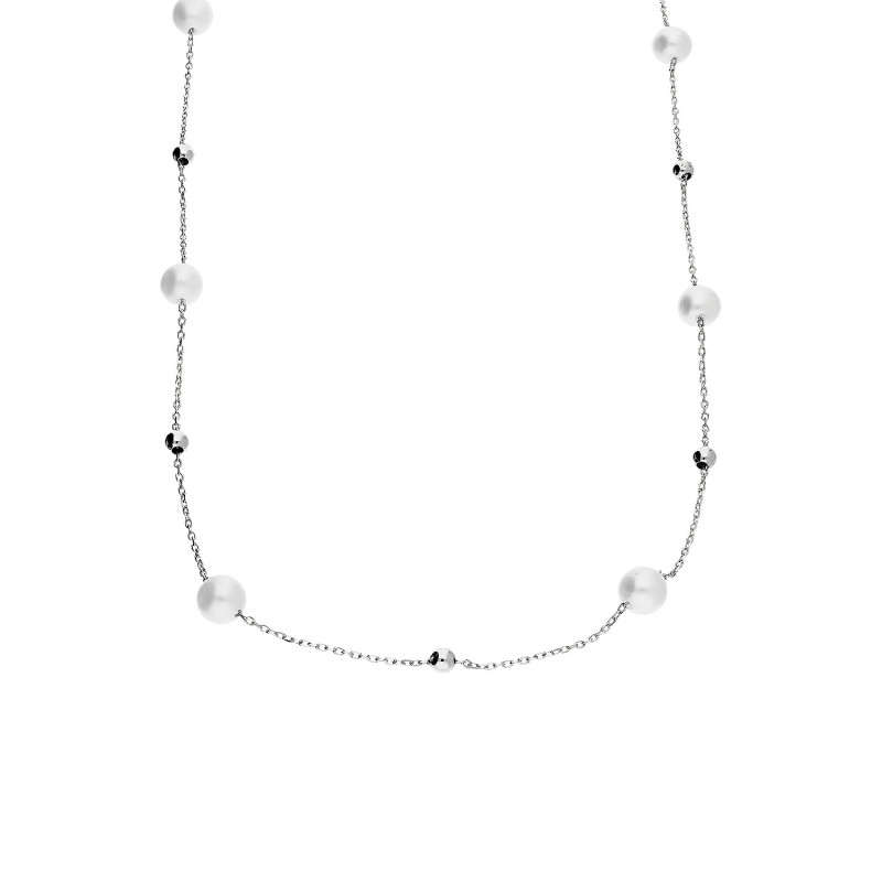 Naszyjnik srebrny z perłami jubilerskimi i kulkami/anker M3-158-1 ROD próba 925