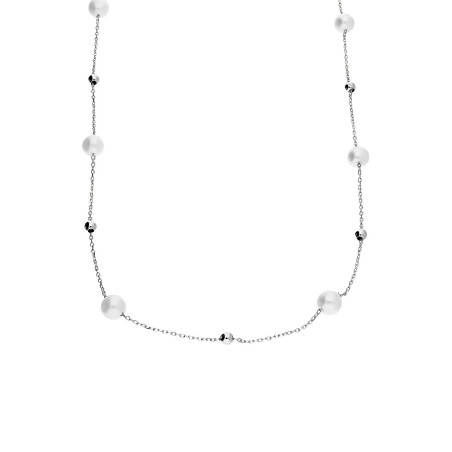 Naszyjnik srebrny z perłami jubilerskimi i kulkami/anker M3-158-1 ROD próba 925