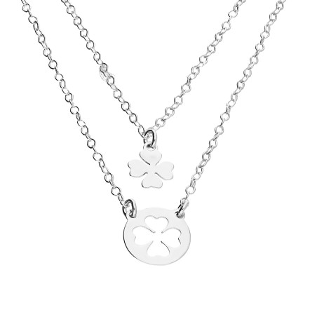 Naszyjnik srebrny koniczyna w kole i gładka koniczyna/rolo M3-168 ROD próba 925