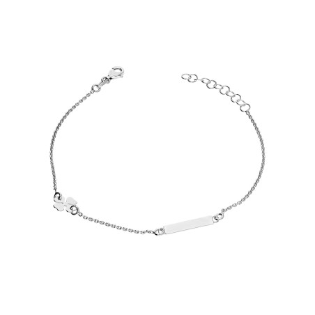 Bransoleta srebrna prostokątna blaszka i koniczyna z serc