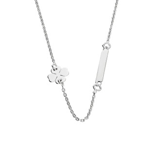 Naszyjnik srebrny prostokątna blaszka i koniczyna z serc/rolo M3-174 ROD próba 925