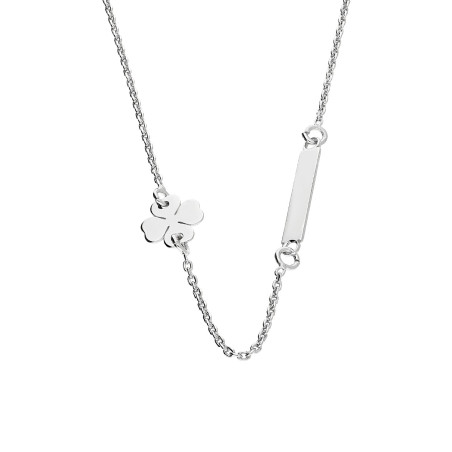Naszyjnik srebrny prostokątna blaszka i koniczyna z serc/rolo M3-174 ROD próba 925