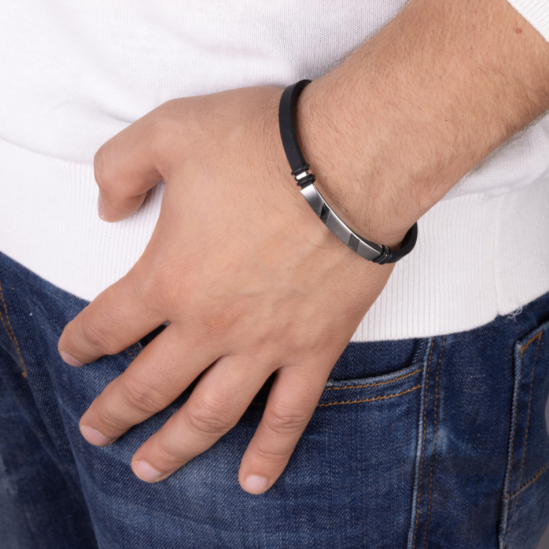 Bransoleta męska gładka blaszka z nacięciami EX BRX1713B