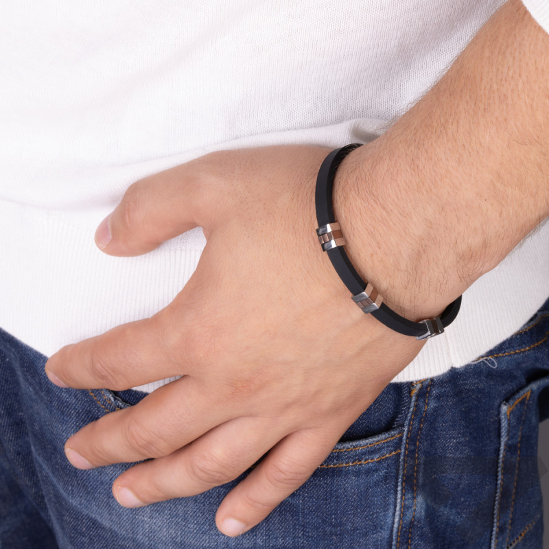 Bransoleta męska srebrne i różowe kostki EX BRX1983R