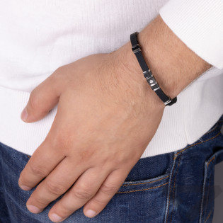 Bransoleta męska czarne i srebrne kostki na kauczuku EX BRX1761N