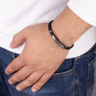 Bransoleta męska czarna blaszka z gwintami na kauczuku EX BRX1752