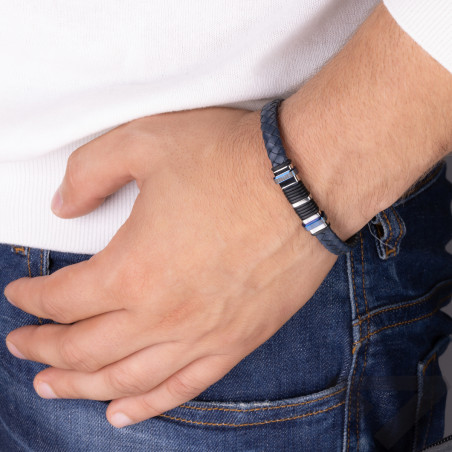 Męska bransoleta stalowa na granatowym pasku - JubilerSezam.pl