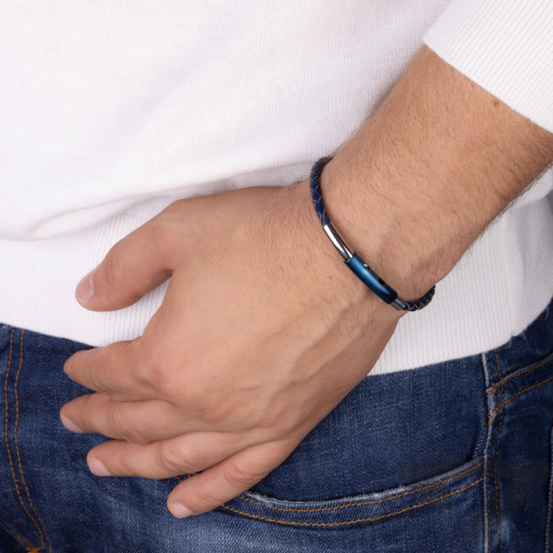 Bransoleta męska blaszka rurka na granatowym pasku EX BRX1690B BLUE