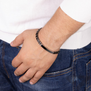 Bransoleta męska blaszka i płotek z różową ceramiką EX BRX1879R