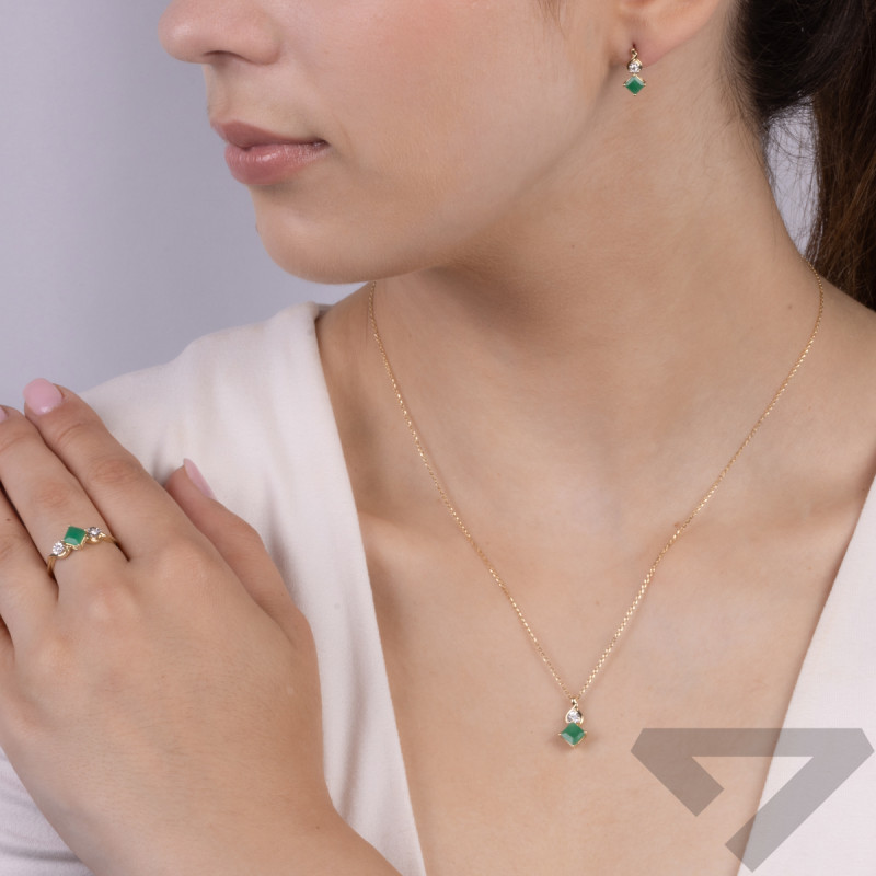 Pierścionek zaręczynowy kwadratowy szmaragd i białe diamenty TK 20190-6475-7739 EM square Magic próba 375