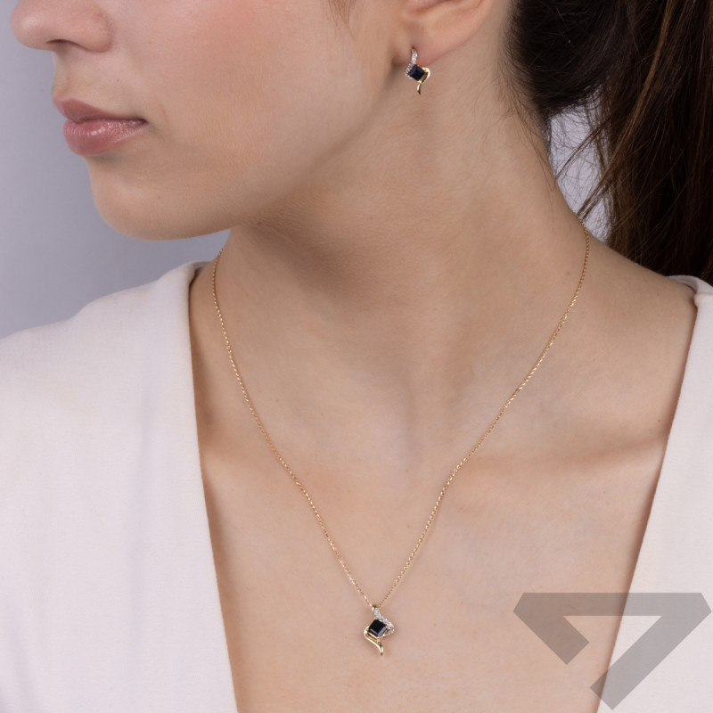 Złota Zawieszka z Szafirem i Diamentami pr. 375 - JubilerSezam.pl