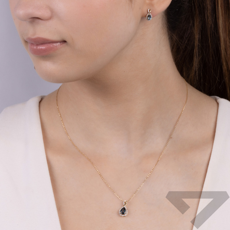 Zawieszka złota kropla z topazem london i diamentami TK 7746-6482 LBT kropla Markiza próba 375
