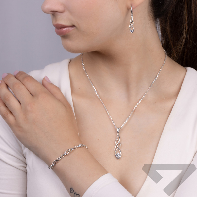 Zawieszka srebrne przeplatane krople z białą cyrkonią SZ348 próba 925