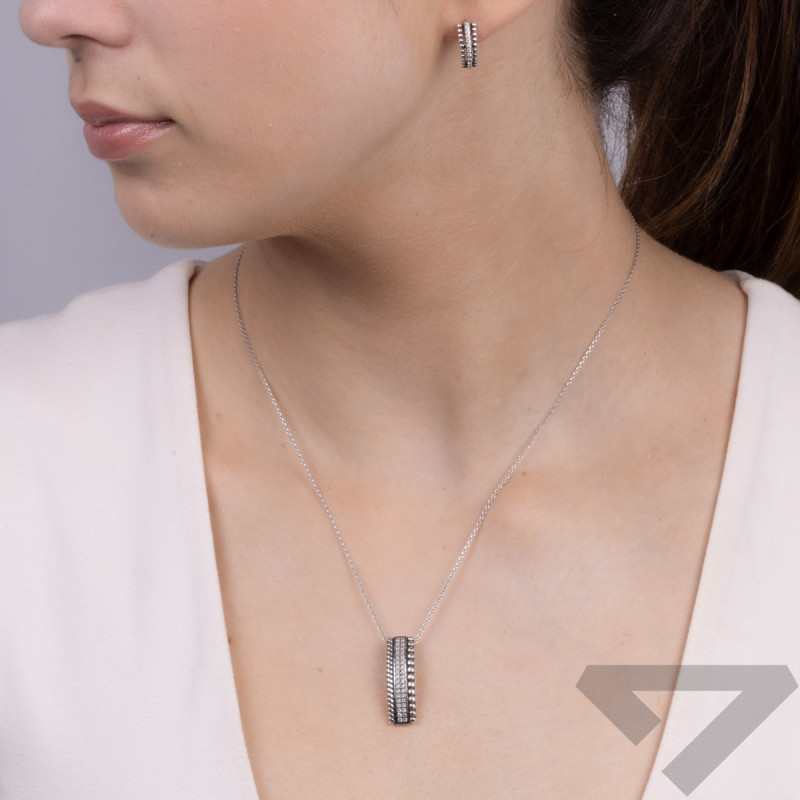 Zawieszka srebrna łuk z kulkami bead i białymi cyrkoniami SZ306 próba 925