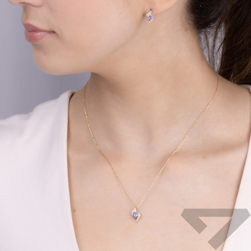 Kolczyki złote z tanzanitem i białymi diamentami/sztyft TK 6480-7744 TAN  owal próba 375