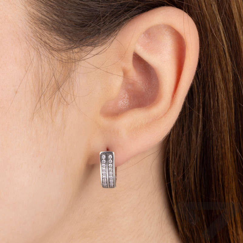 Kolczyki srebrne blaszki z dwoma rzędami białych cyrkonii/ang.zap. SZ343 próba 925