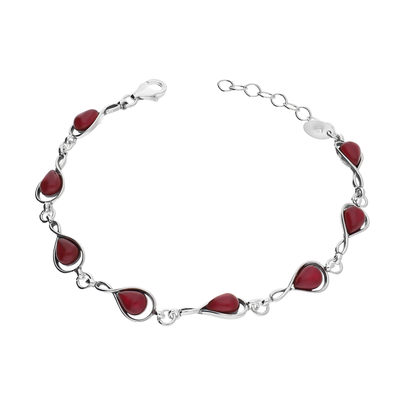 Bransoleta srebrna krople z bordowymi uleksytami jubilerskimi AG x8 SZ320 bordo próba 925