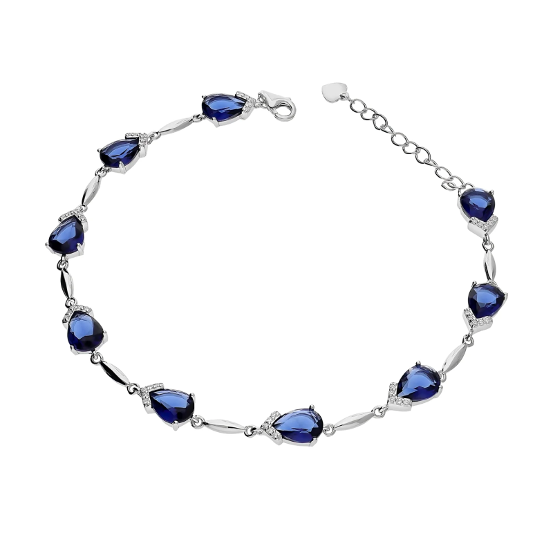 Bransoleta srebrna krople z szafirowych cyrkonii i pałki AT IM0404BR blue ROD próba 925