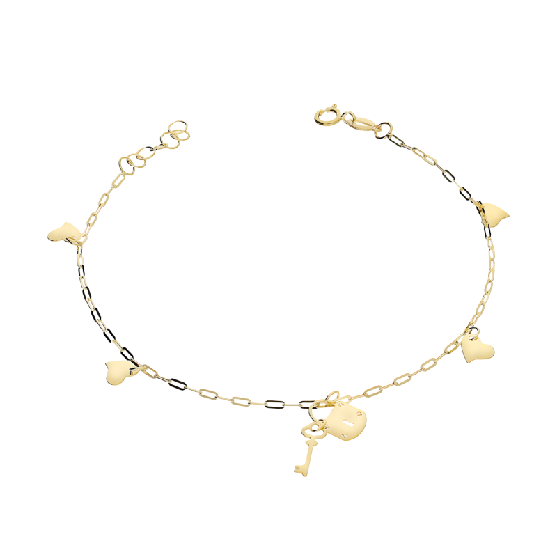 Bransoleta złota gładkie serca i kłódka z kluczem/anker long BC111 próba 585