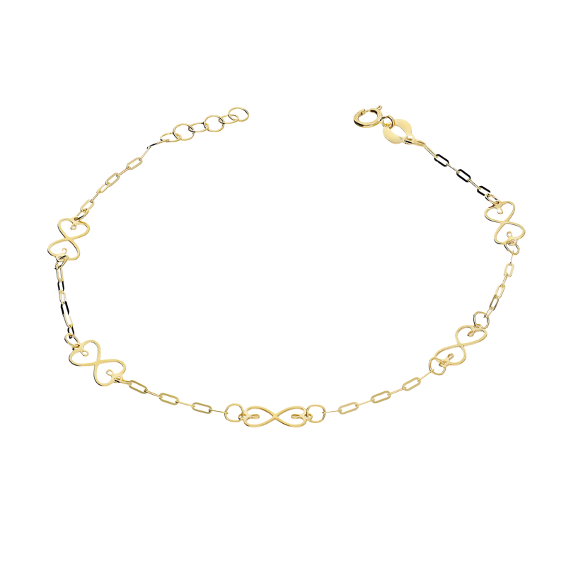 Złota Bransoletka Nieskończoność z Sercami pr. 585 - JubilerSezam.pl