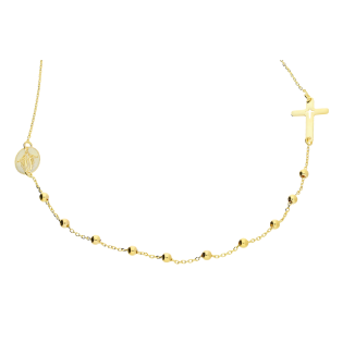 Naszyjnik złoty dziesiątka różańca z krzyżykiem i Niepokalaną BC118 próba 585