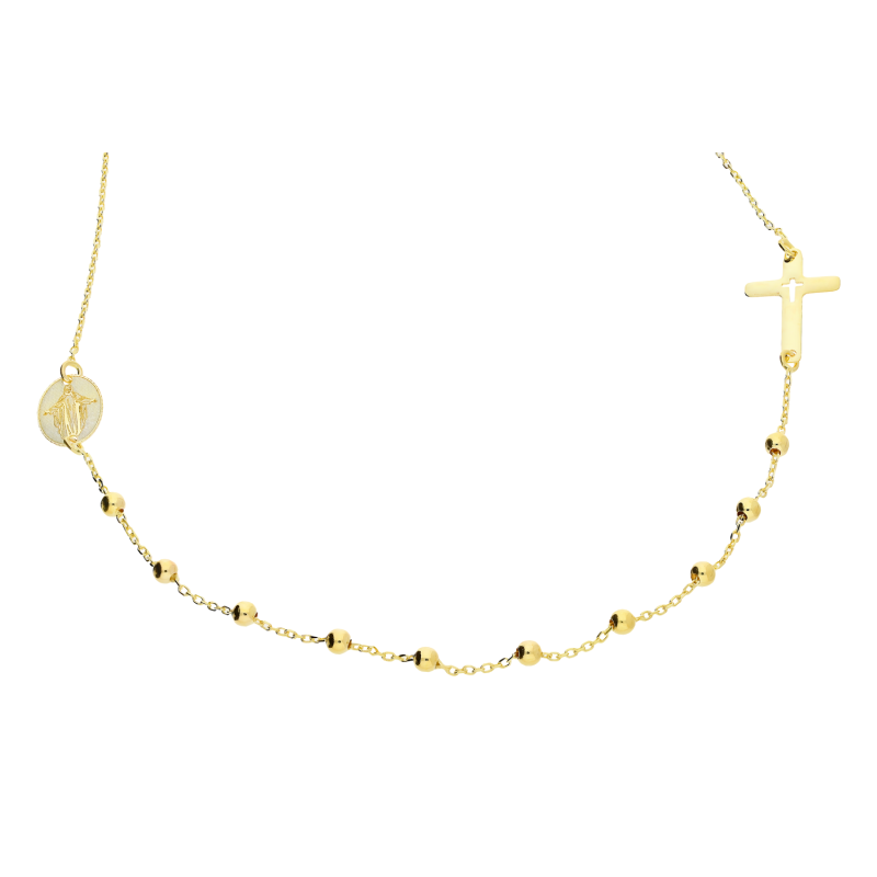 Naszyjnik złoty dziesiątka różańca z krzyżykiem i Niepokalaną BC118 próba 585