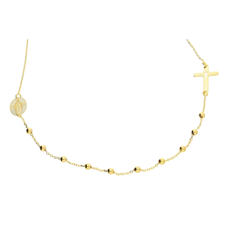 Naszyjnik złoty dziesiątka różańca z krzyżykiem i Niepokalaną BC118 próba 585