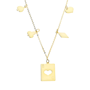 Naszyjnik złoty blaszka AS i motywy karciane/rolo BC119 próba 585