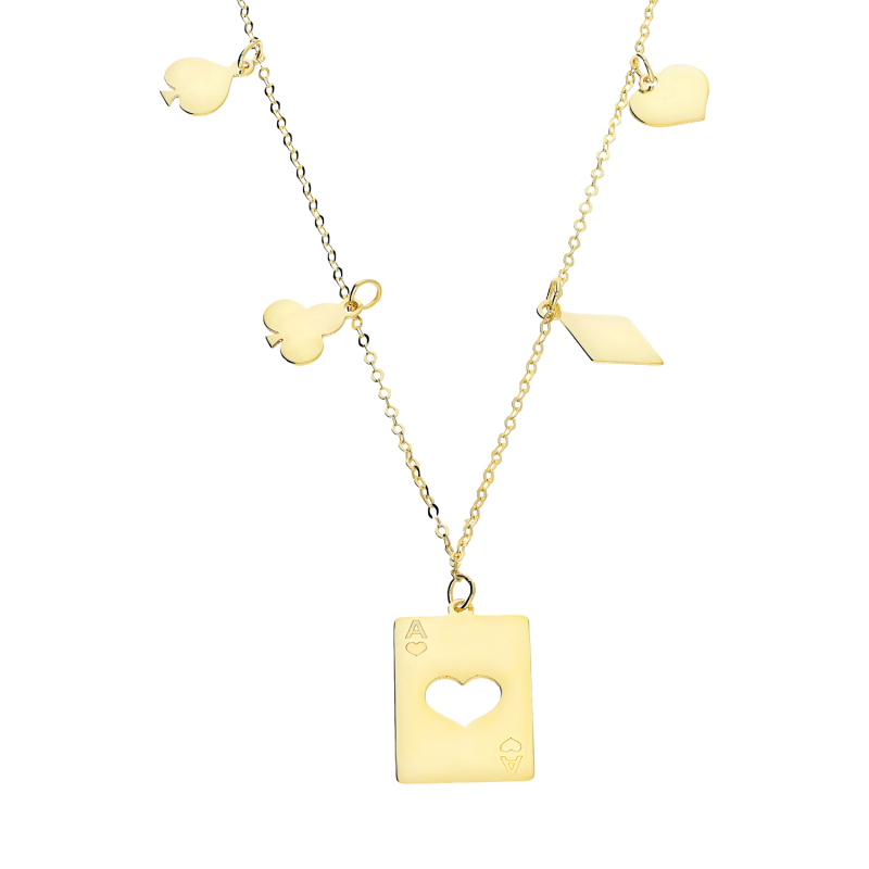 Naszyjnik złoty blaszka AS i motywy karciane/rolo BC119 próba 585